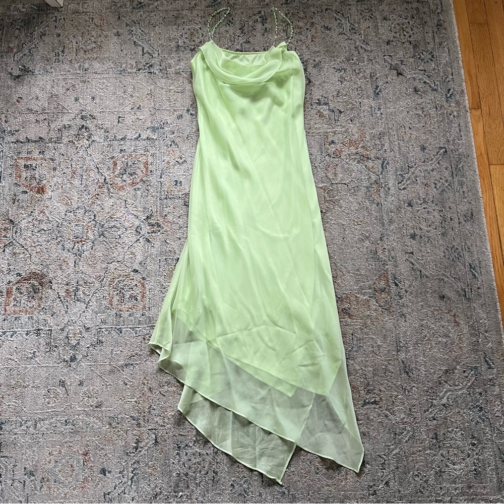 VTG Y2K Green Dress w/ Clear String Beaded Straps